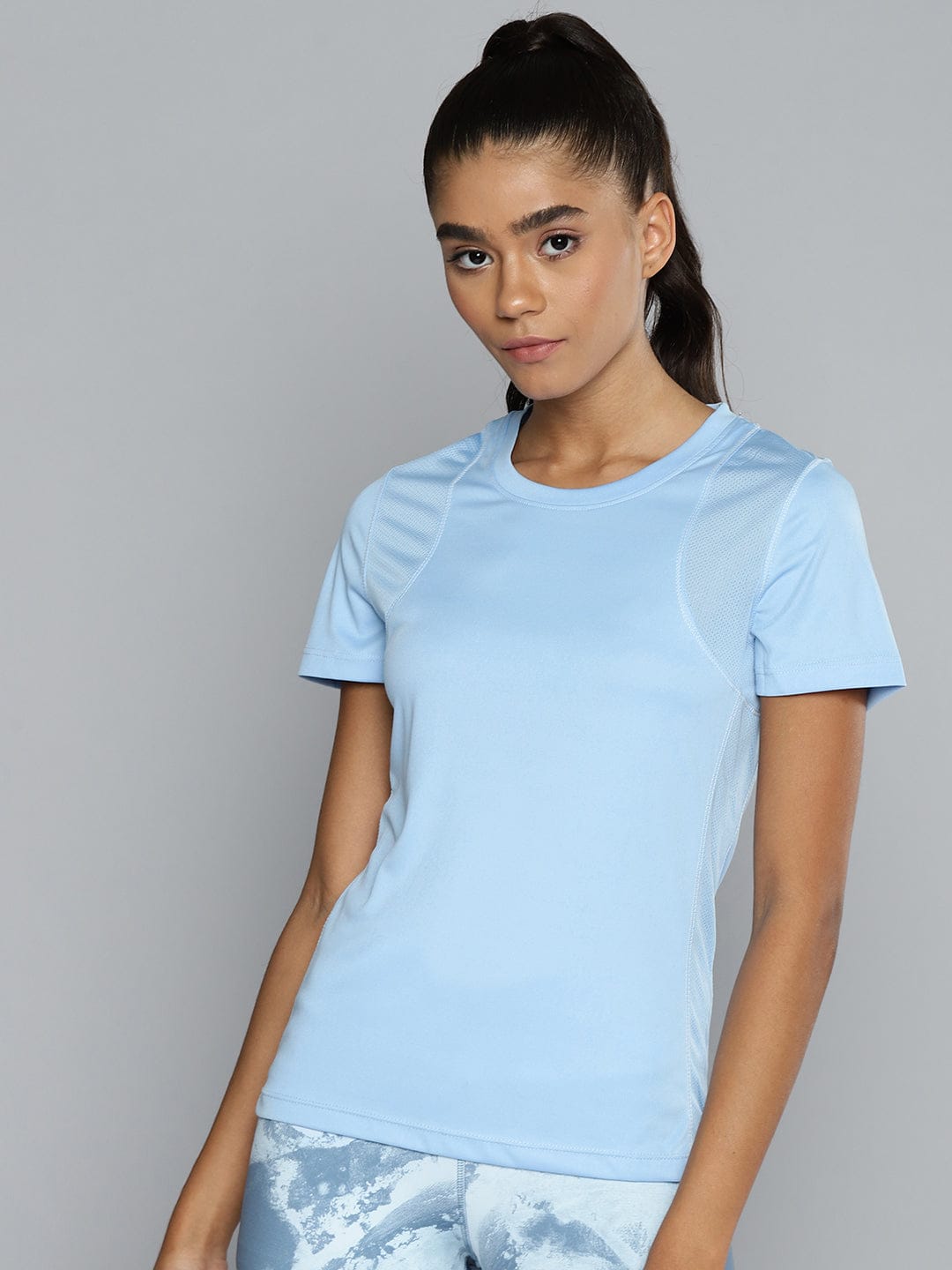 ALCIS Women Blue Solid Slim Fit Running T-shirt