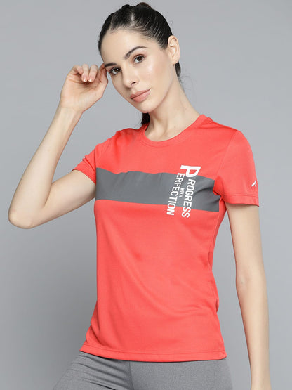 Alcis Women Red Typography Printed Slim Fit T-shirt