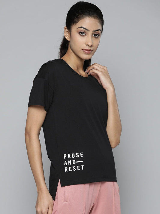 Women Black Slim Fit Training or Gym T-shirt