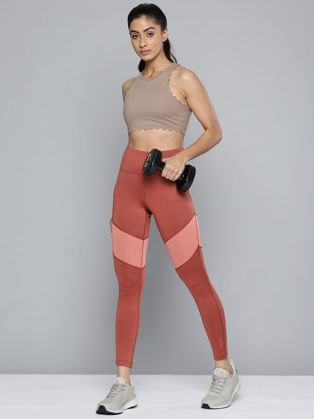 Alcis Women Rust-Orange Colourblocked Cropped Sport Tights