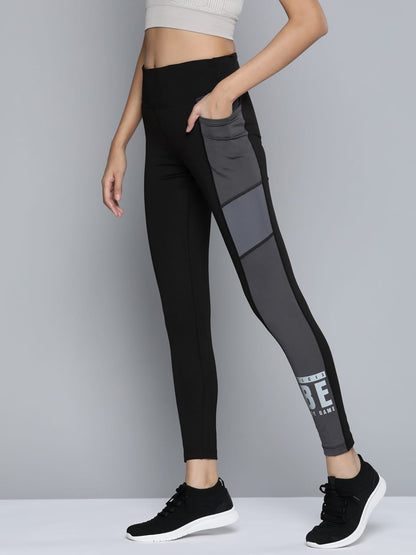 Alcis Women Teal Blue & Black Colourblocked Tights
