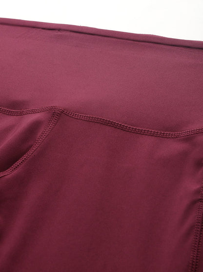 Alcis Women Red Plum Anti-Static Slim-Fit 3/4th Running Tights