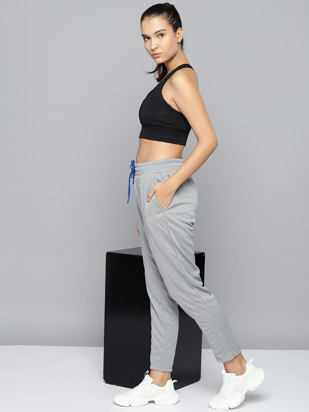 Alcis Women Grey Melange Solid Slim-Fit Training Track Pants