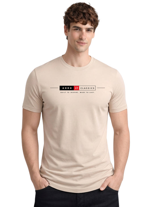 ADRO Mens Summer T-Shirt | Classic Heritage Printed Cotton Tshirt | Regular Fit Casual T-Shirts | Stylish Summer Tshirts Beige