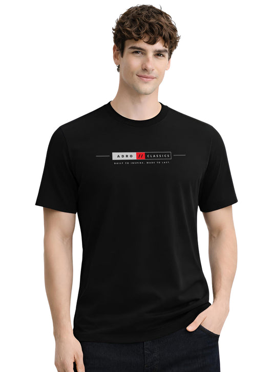 ADRO Mens Summer T-Shirt | Classic Heritage Printed Cotton Tshirt | Regular Fit Casual T-Shirts | Stylish Summer Tshirts Black
