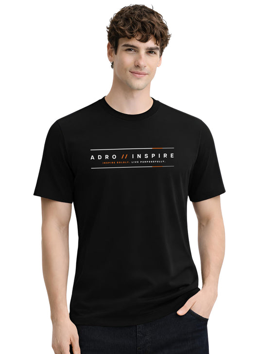 ADRO Mens Inspire Signature Printed T-Shirt for Men | Cotton Printed Tshirt | Regular Fit Casual T-Shirts | Summer Tshirts Black