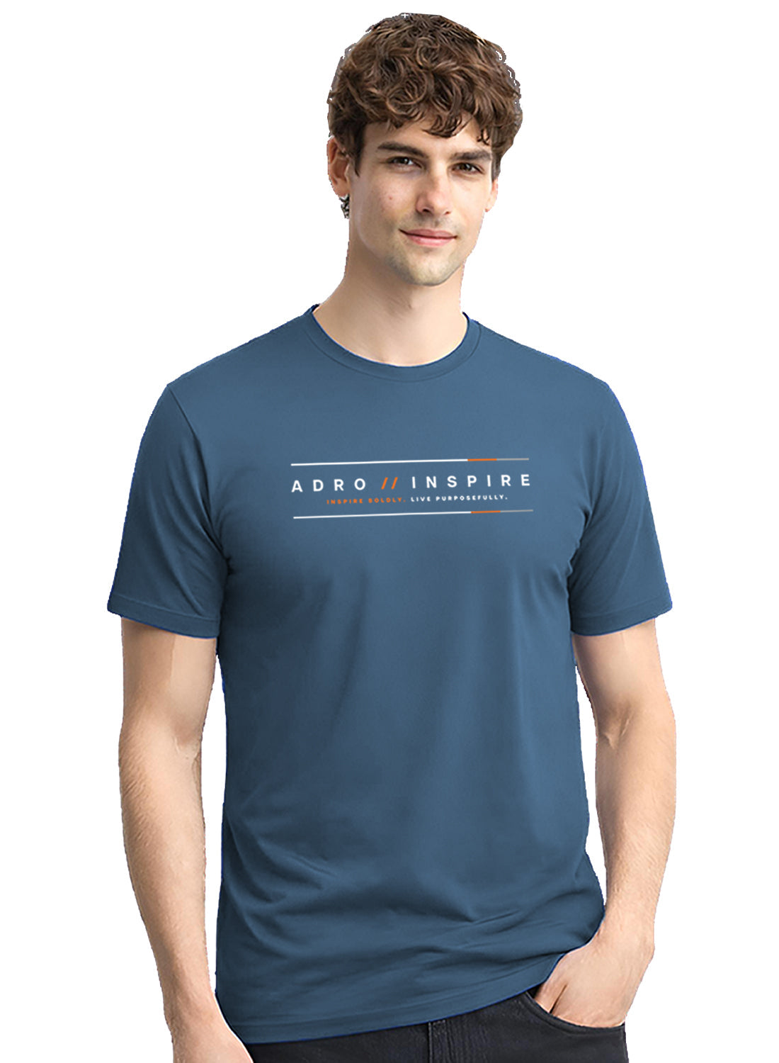 ADRO Mens Inspire Signature Printed T-Shirt for Men | Cotton Printed Tshirt | Regular Fit Casual T-Shirts | Summer Tshirts Captain Blue
