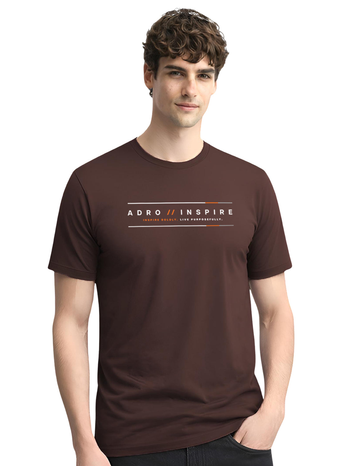 ADRO Mens Inspire Signature Printed T-Shirt for Men | Cotton Printed Tshirt | Regular Fit Casual T-Shirts | Summer Tshirts French Roast