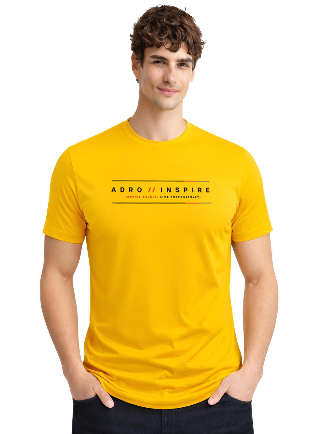 ADRO Mens Inspire Signature Printed T-Shirt for Men | Cotton Printed Tshirt | Regular Fit Casual T-Shirts | Summer Tshirts Mustard