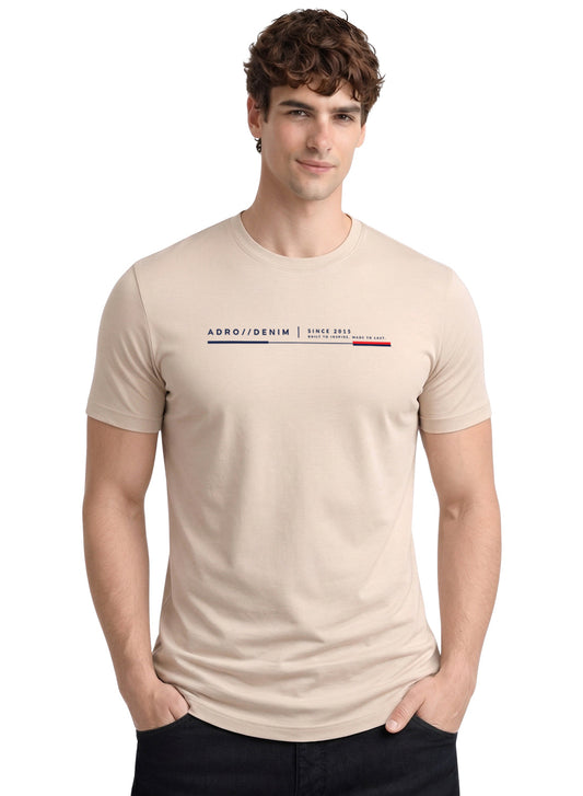 ADRO Mens Printed T-Shirt| Cotton Printed Tshirt for men| Regular Fit Casual T-Shirts | Premium Summer Tshirts Beige