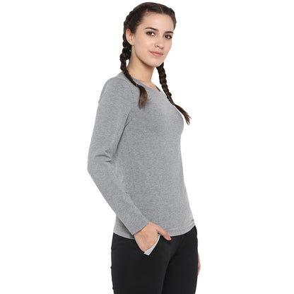 Alcis Women Grey Solid Round Neck T-shirt