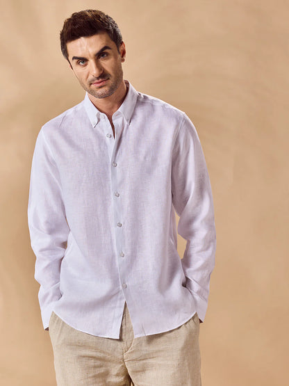 Mens Regular Fit Solid White Casual Linen Shirt