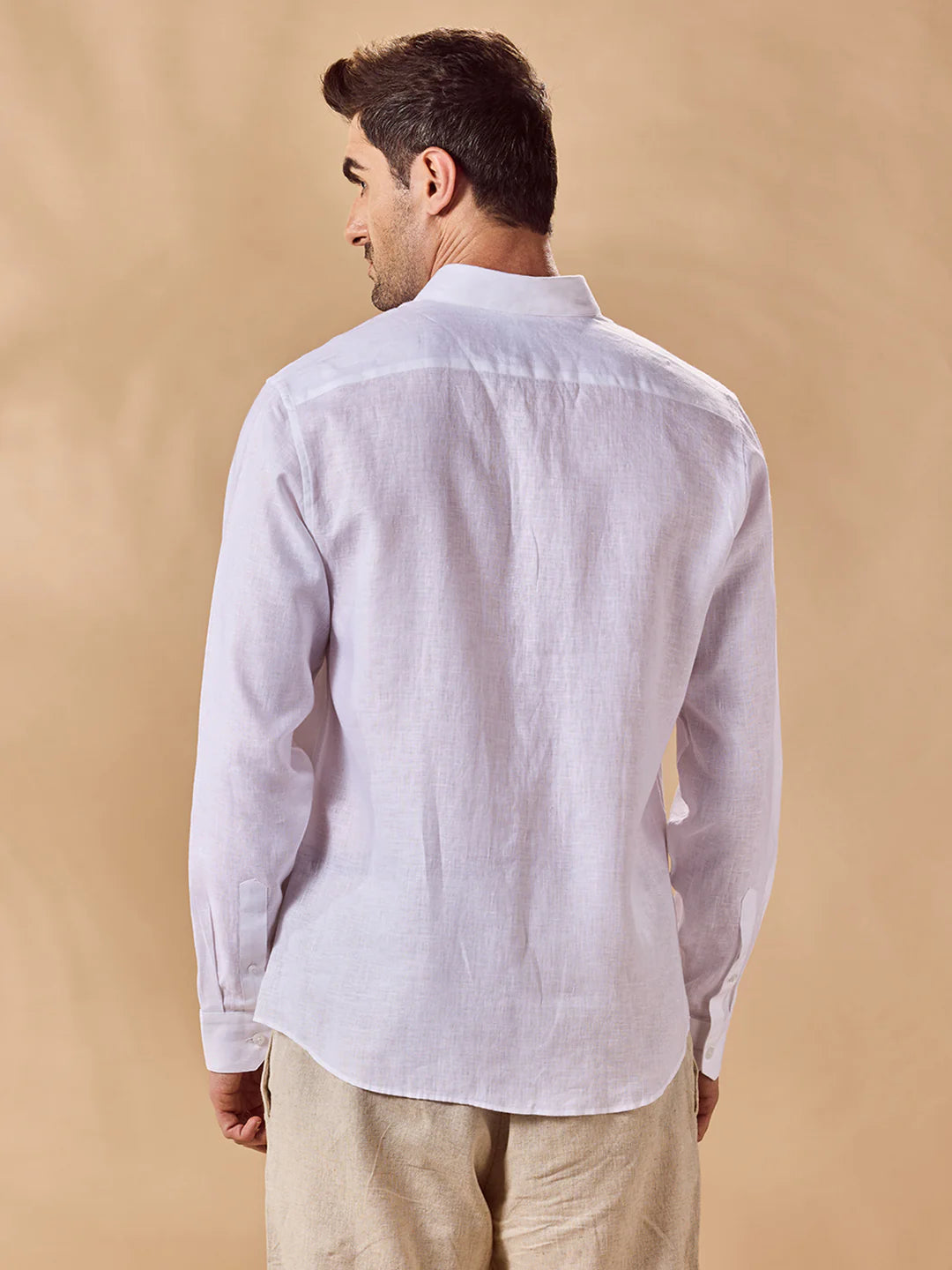 Mens Regular Fit Solid White Casual Linen Shirt
