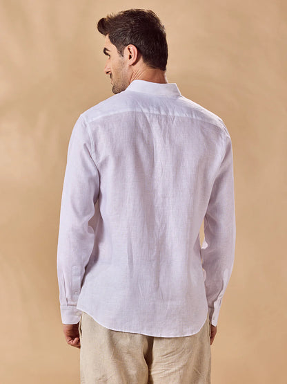 Mens Regular Fit Solid White Casual Linen Shirt