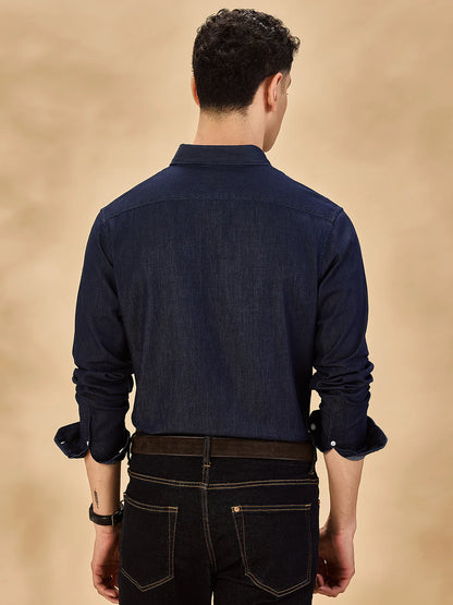 Men Navy Blue Casual Shirt