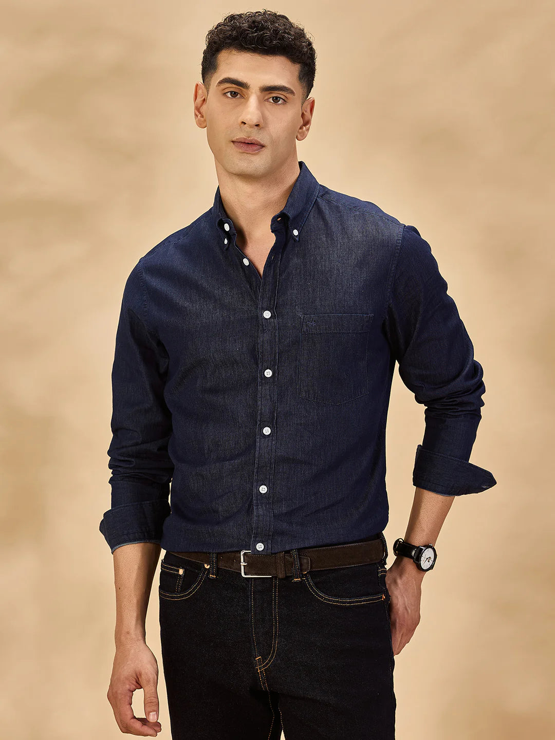 Men Navy Blue Casual Shirt