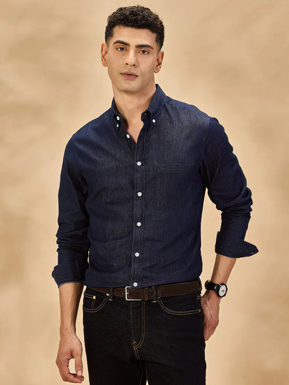 Men Navy Blue Casual Shirt