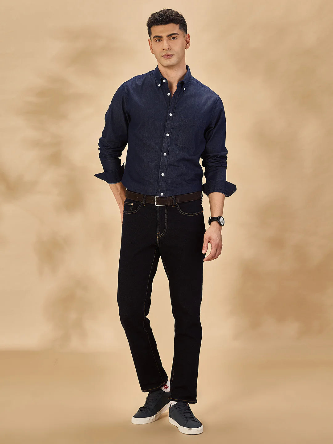 Men Navy Blue Casual Shirt