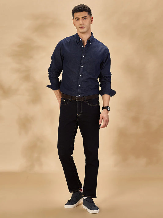 Men Navy Blue Casual Shirt