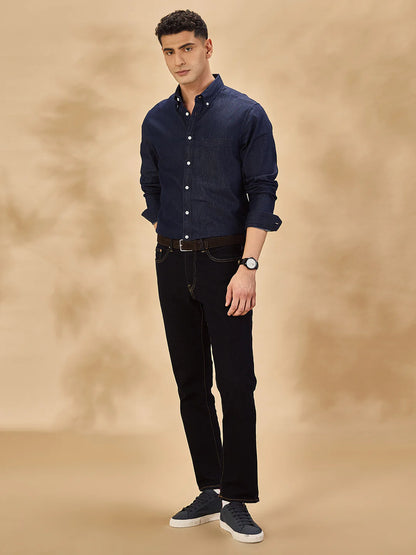 Men Navy Blue Casual Shirt