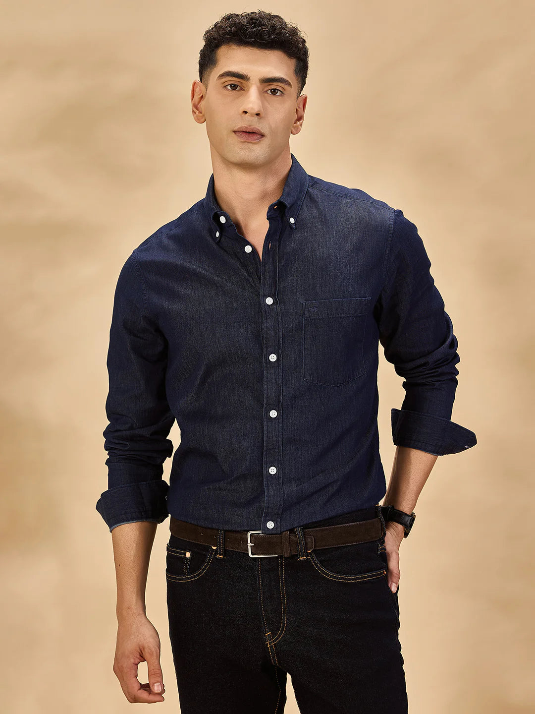 Men Navy Blue Casual Shirt