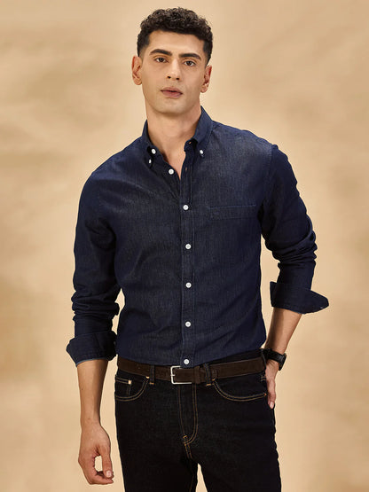 Men Navy Blue Casual Shirt