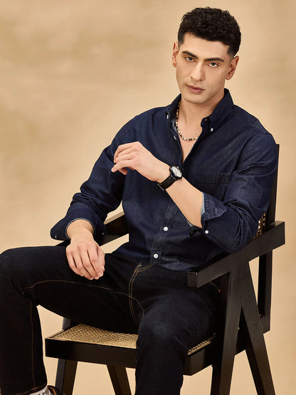 Men Navy Blue Casual Shirt