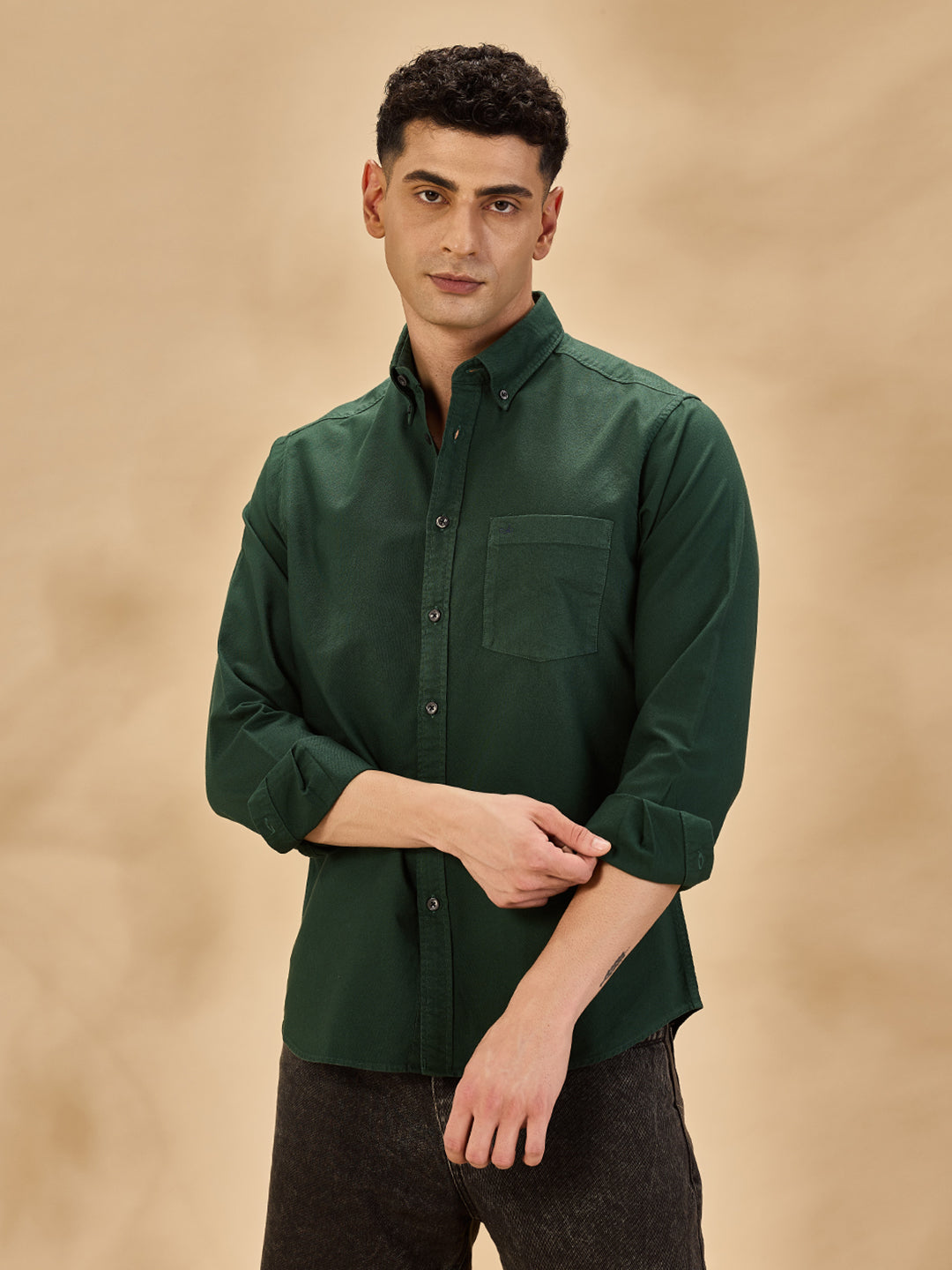 Aldeno Men Oxford Green Casual Shirt (GREEN)