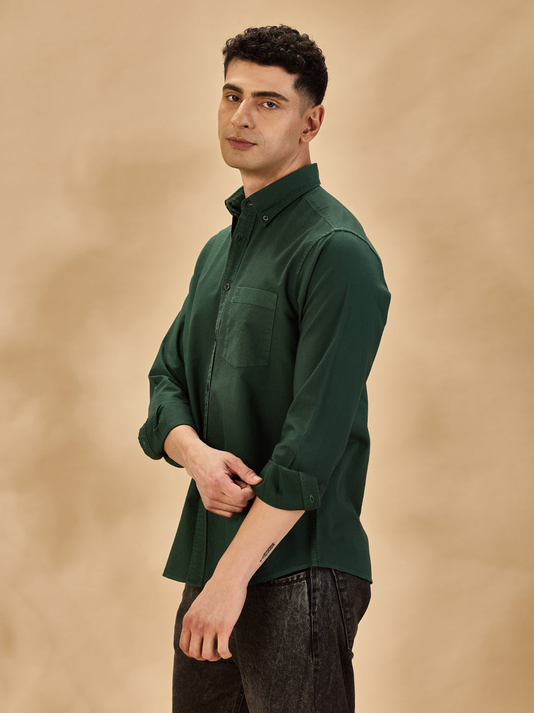 Aldeno Men Oxford Green Casual Shirt (GREEN)