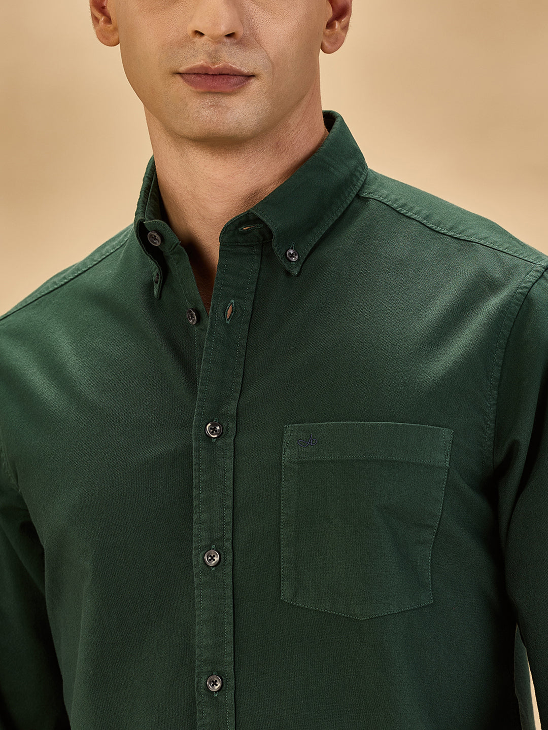 Aldeno Men Oxford Green Casual Shirt (GREEN)