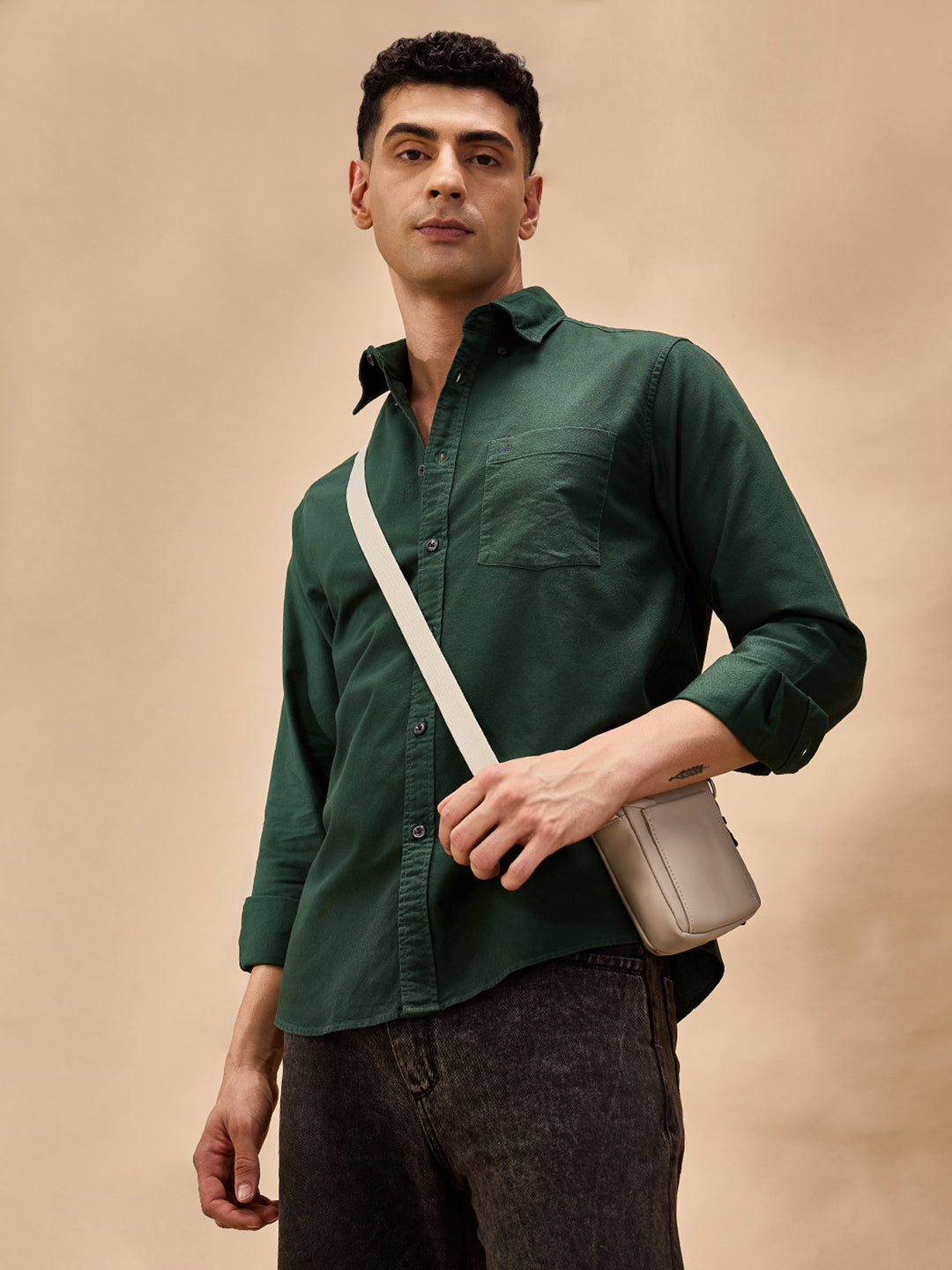 Aldeno Men Oxford Green Casual Shirt (GREEN)