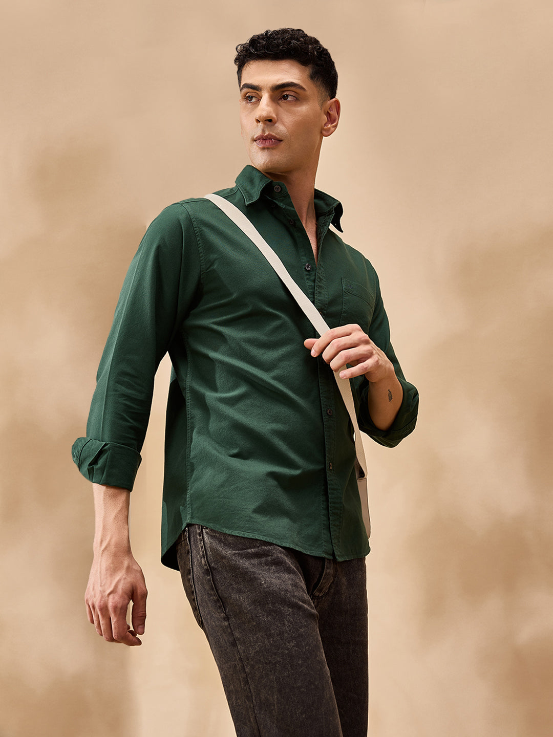 Aldeno Men Oxford Green Casual Shirt (GREEN)