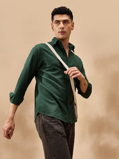 Aldeno Men Oxford Green Casual Shirt (GREEN)