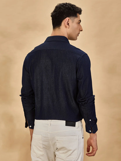 Men Navy Blue Casual Shirt