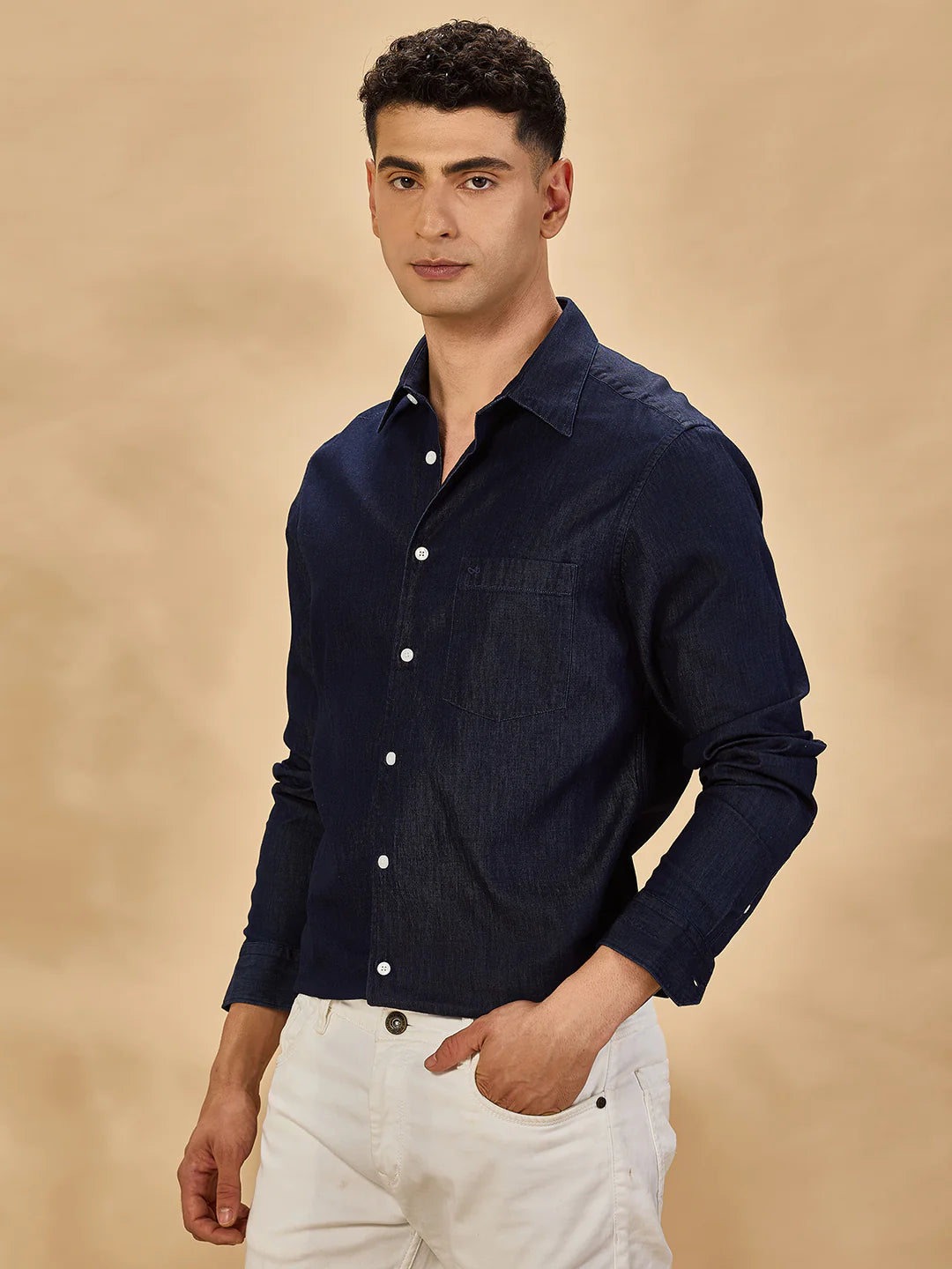 Men Navy Blue Casual Shirt