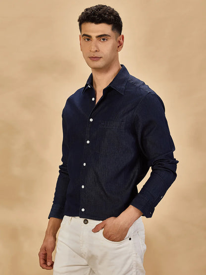 Men Navy Blue Casual Shirt