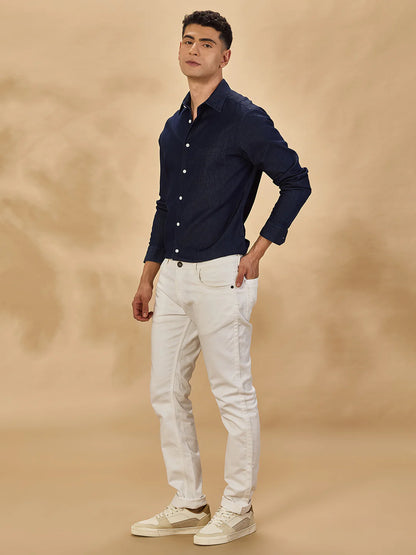 Men Navy Blue Casual Shirt