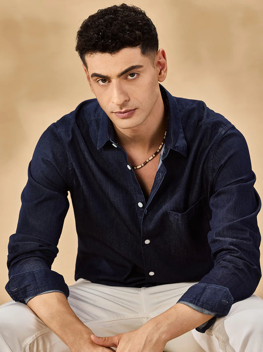 Men Navy Blue Casual Shirt