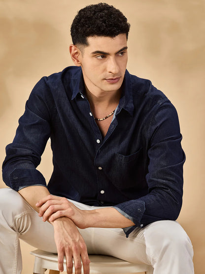Men Navy Blue Casual Shirt