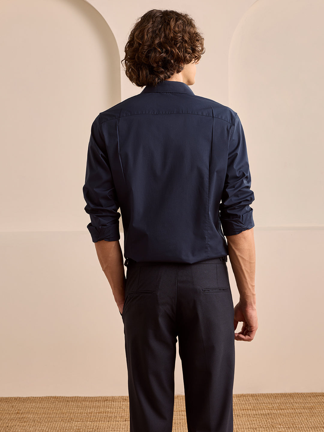Navy Blue Slim Fit Solid Casual Poplin Shirt for Men (LADED)