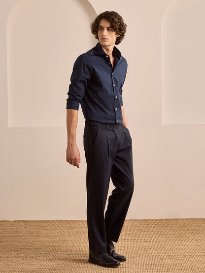 Navy Blue Slim Fit Solid Casual Poplin Shirt for Men (LADED)