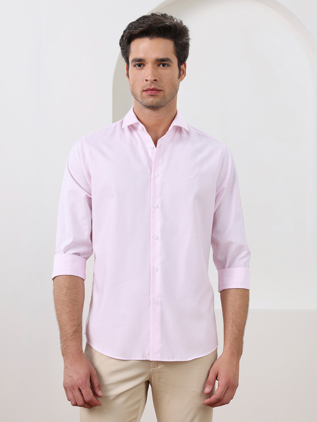 Pink Regular Fit Checked Formal Cotton Shirt for Men (CISAR)