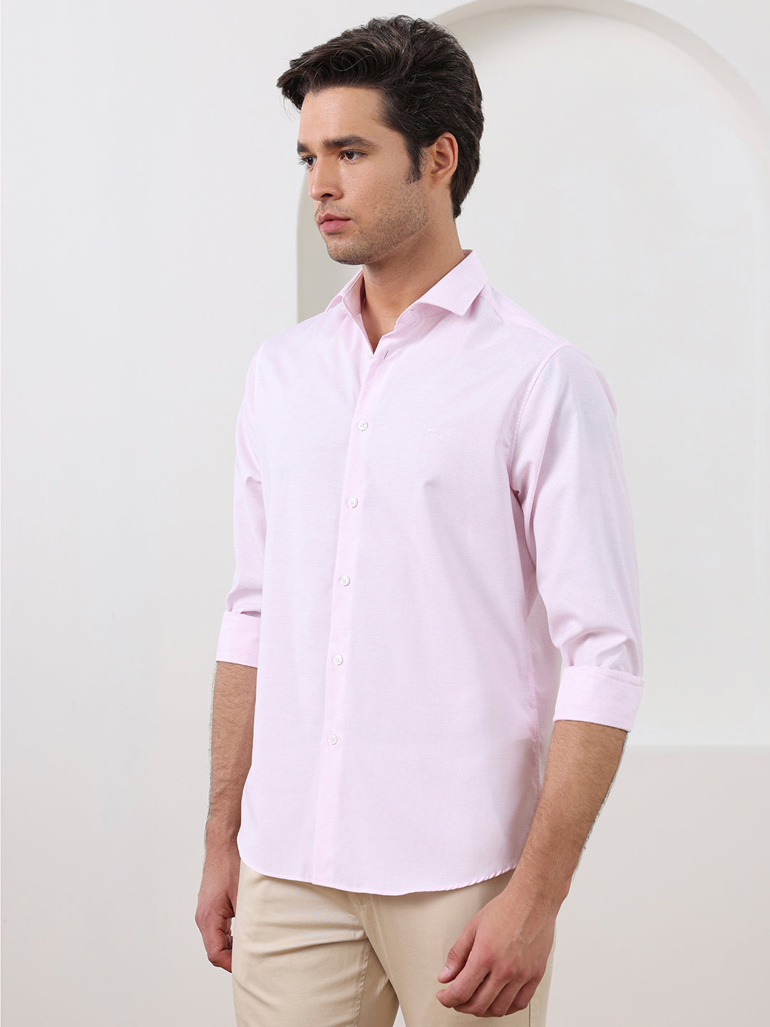 Pink Regular Fit Checked Formal Cotton Shirt for Men (CISAR)
