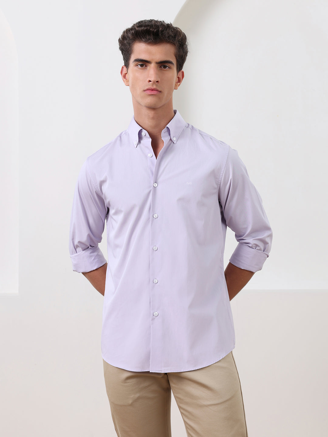 Lavender Regular Fit Solid Formal Cotton Shirt for Men (LEWD)