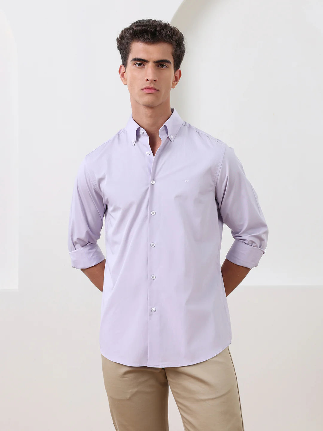 Lavender Regular Fit Solid Formal Cotton Shirt