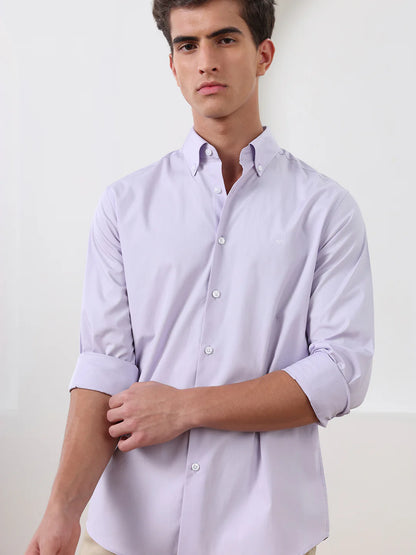 Lavender Regular Fit Solid Formal Cotton Shirt