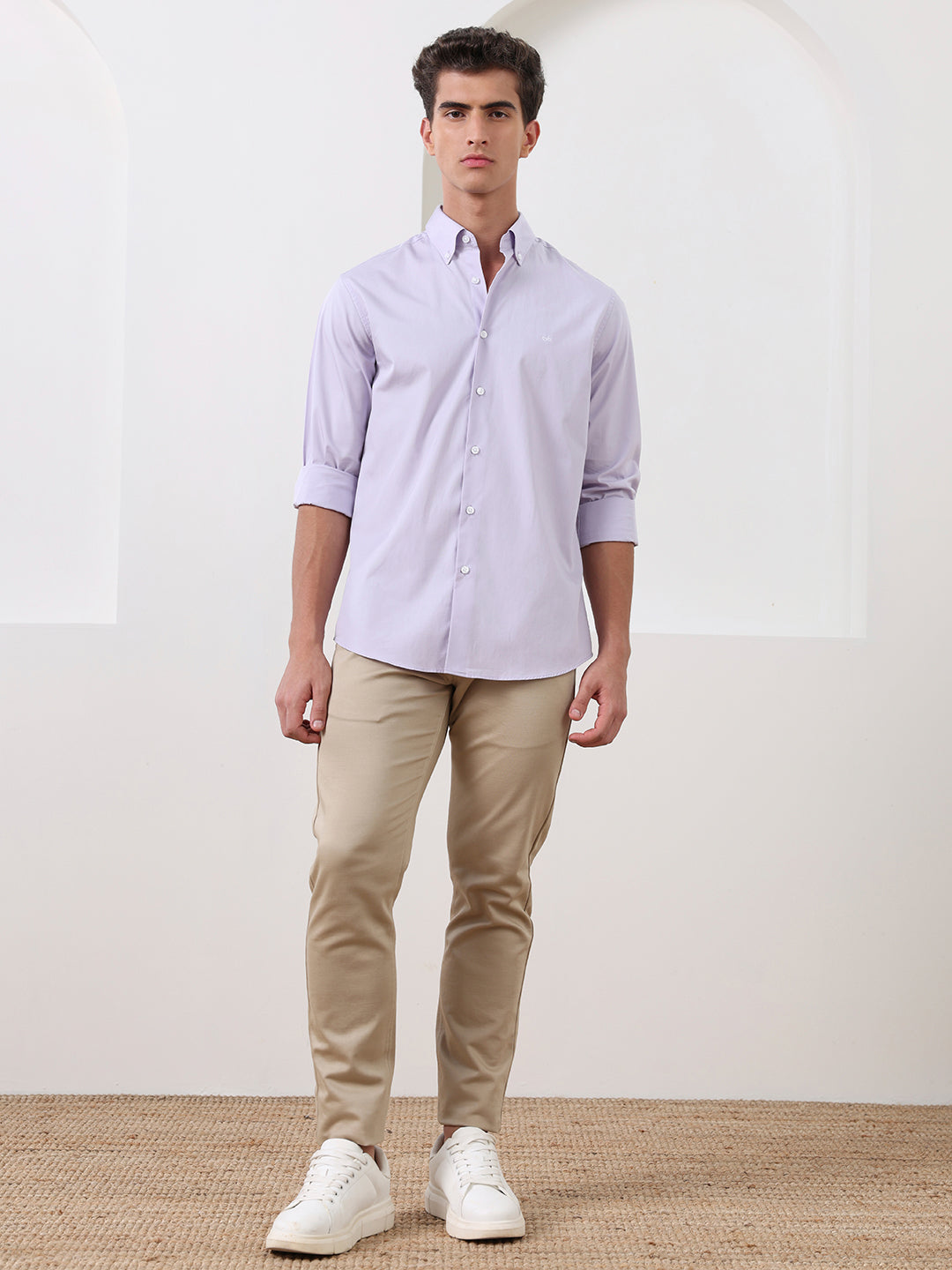 Lavender Regular Fit Solid Formal Cotton Shirt for Men (LEWD)