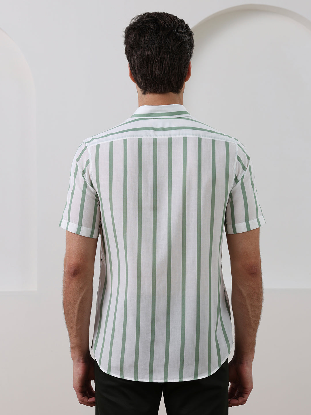 Green Regular Fit Striped Casual Cotton Blend Shirt for Men (CODEX)