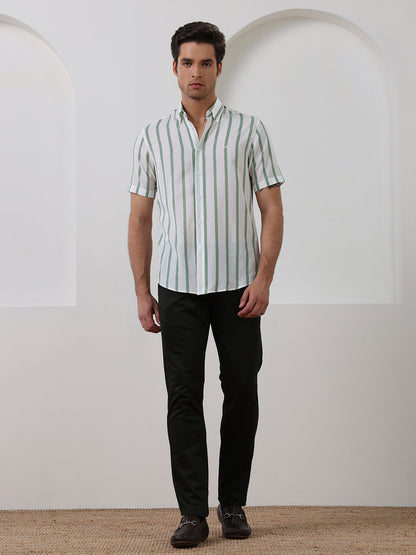 Green Regular Fit Striped Casual Cotton Blend Shirt for Men (CODEX)