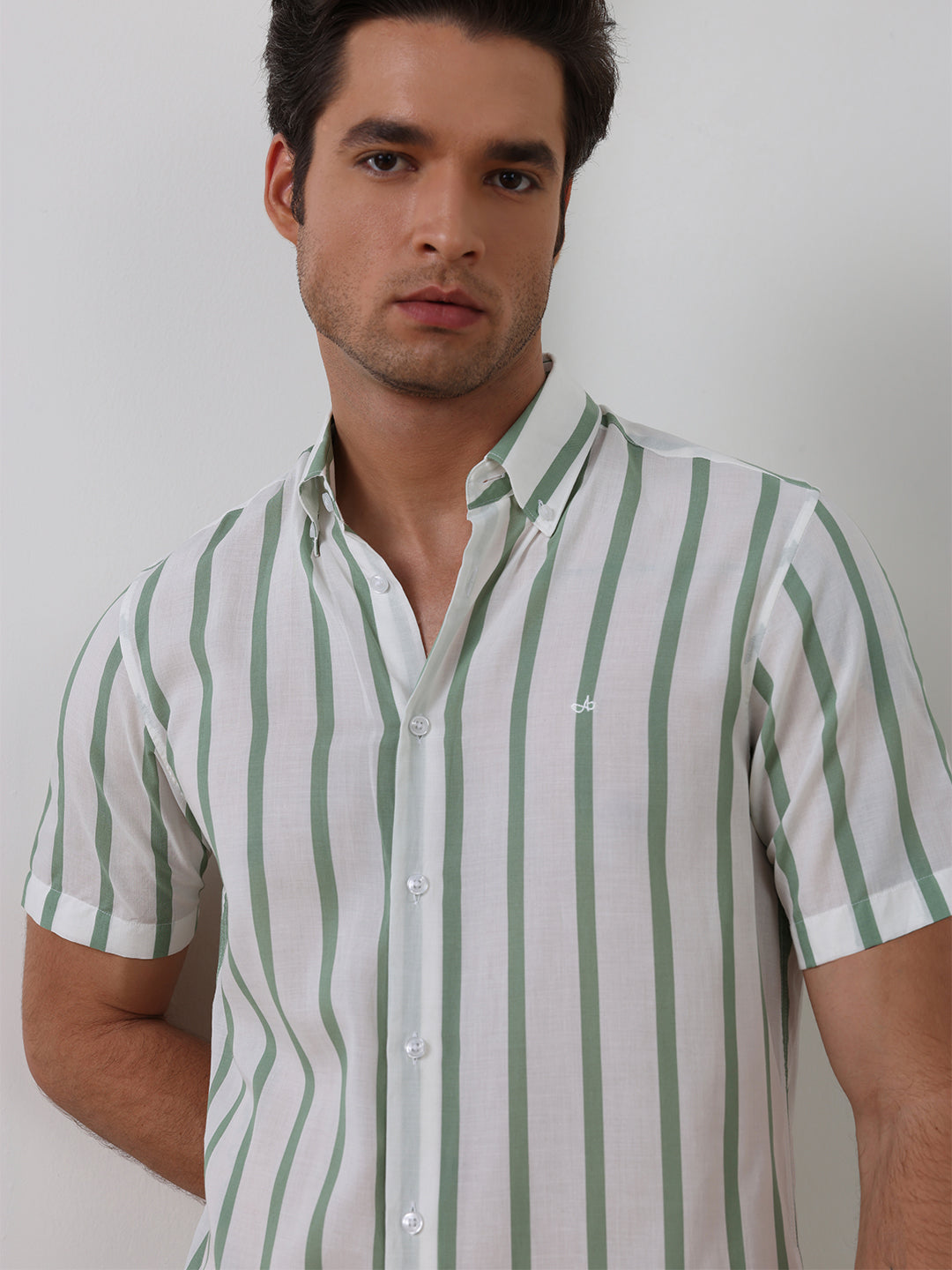Green Regular Fit Striped Casual Cotton Blend Shirt for Men (CODEX)